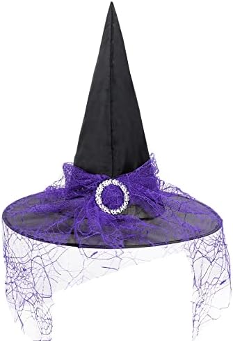 Lace Toddler Kid Purple Witch Hat, Foldable Halloween Hat with Veil M