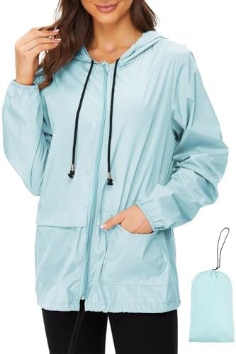 Lightweight Rain Jacket Women Waterproof Packable Raincoat Mint XL