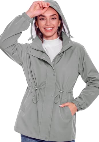 Lightweight Rain Jacket Women Waterproof Rain Coat with Hood Gray M