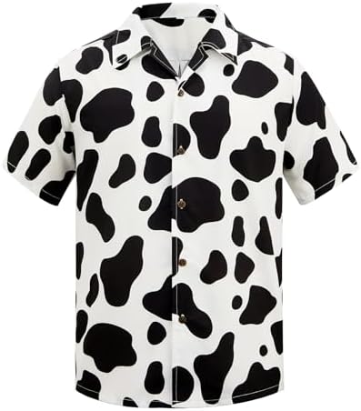 Men's Cow Print Hawaiian Button Down Shirt for Halloween Party, Cow
