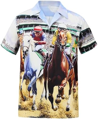 Men's Horse Racing Hawaiian Shirt, Button Down for Parties, XL, Jockey Club
