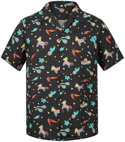 Men's Mexican Fiesta Hawaiian Shirt, Horse Print Button Down, Lake Blue Horse