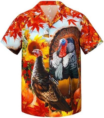 Men's Thanksgiving Turkey Hawaiian Shirt, Short Sleeve Button Down