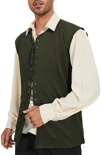 Mens Green Vest Renaissance Medieval Archer Costume, Green