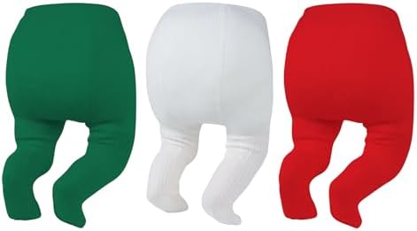 Newborn Baby Girl Tights 0-6 Months Cable Knit Cotton Leggings 3Pack, Pure White / Red / Green