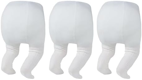 Newborn Baby Girl Tights 6-12 Months Cable Knit Cotton Leggings 3Pack, White