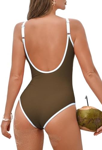 One Piece Swimsuit Women U-Shaped Adjustable Strap Brown Bathing Suit for Women High Waisted Swim Suit Modest Bathing Suit for Women Tummy Control Sexy One Piece Swimsuit for Women Swimwear