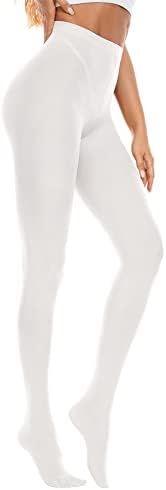 Opaque White Tights Women 80D High Waist Footed Pantyhose