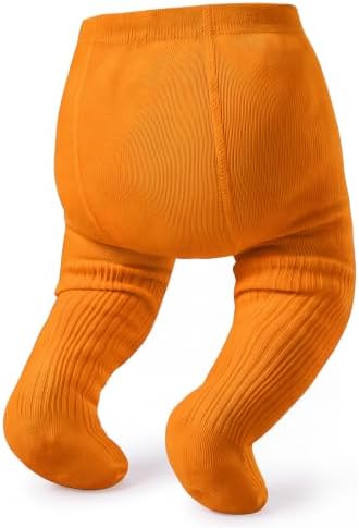 Orange Baby Tights 6-12 Months Warm Cable Knit Cotton Infant Leggings