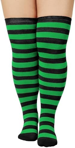 Plus Size Womens Thigh High Socks Over the Knee Socks Green Black, Green Black