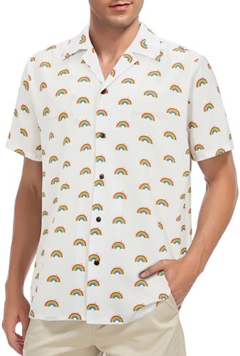Pride Rainbow Hawaiian Shirt for Men, Funny Button Down, Small Rainbow