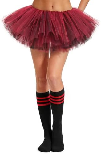 Red and Black Tutu for Women Adults Black and Red Tutu for Women with Tube Socks 5 Layers Halloween Costume Cosplay Running Party Elastic Fluffy Tulle Dance Ballet Skirt