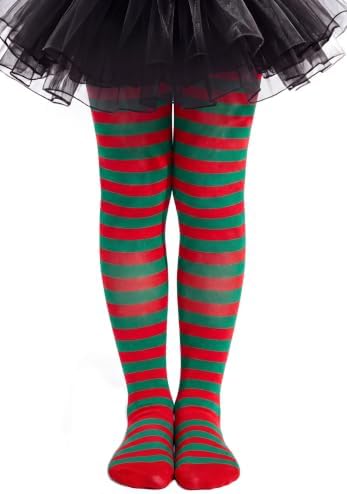 Red and Green Striped Tights for Girls Halloween Christmas 6-8Y