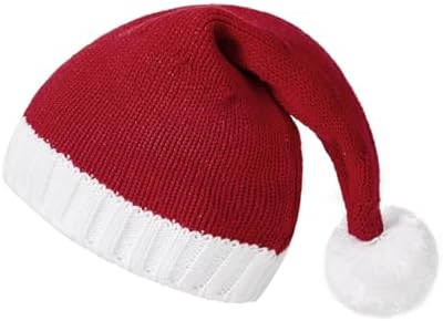 Santa Hats Adult Christmas Hats for Women Men Knitted Red Christmas Beanie Hat Xmas Party Hat Funny Christmas Hat with Pom Pom Santa Hat for Party Christmas Accessories for Women, Red