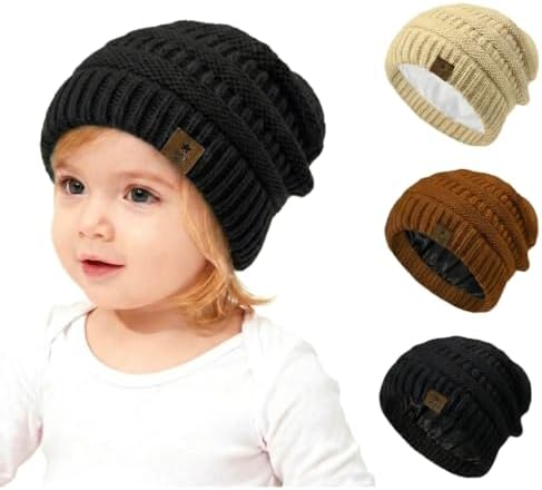 Satin Lined Baby Girl Boys Winter Hat Warm Toddler Beanie 6-36 Months