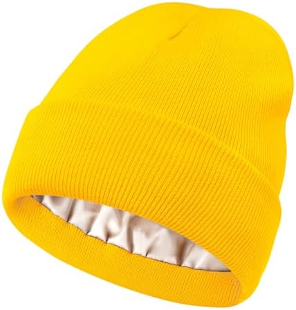 Satin Lined Beanie for Women, Frizz-Free Knit Winter Hat