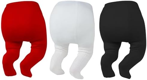 Tights for Toddlers 1-2T Cable Knit Cotton Leggings 3Pack, Black / White / Red