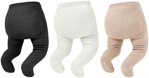 Tights for Toddlers 2-4T Cable Knit Cotton Leggings 3Pack, Black White Nude