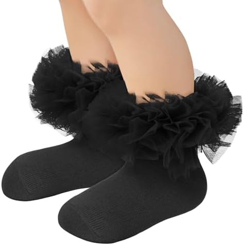 Toddler Ruffle Socks Girls 2T-3T Baby Black Lace Frilly Tutu Socks