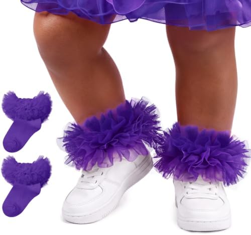 Toddler Ruffle Socks Girls 2T-3T Lace Frilly Dress Tutu Socks, Dark Purple