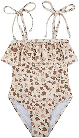 Toddler Swimsuit Girl, One Piece Bathing Suit, Khaki Flowers