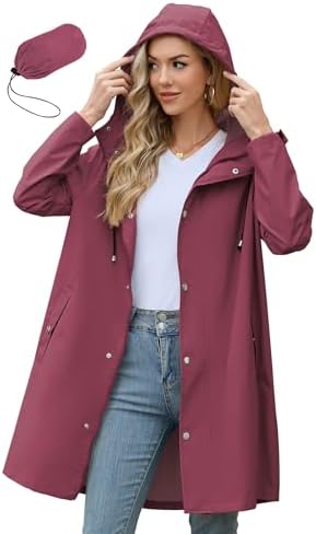 Waterproof Rain Coat Women Long Packable Rain Jacket
