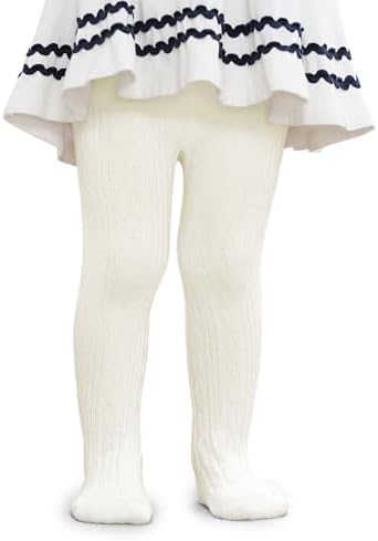 White Toddler Tights 1-2T Cable Knit Girls Thick Cotton Stockings