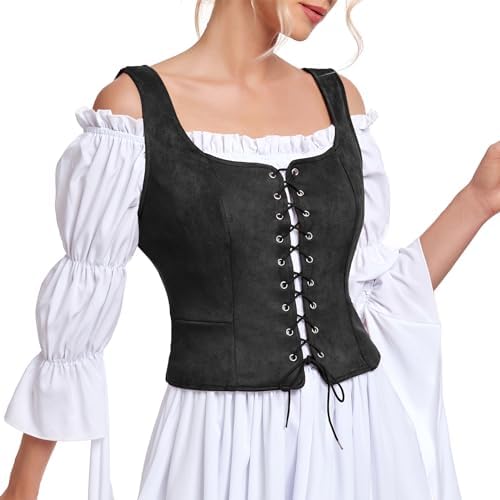 Women Plus Size Black Corset Top Renaissance Gothic Vest Black 3XL