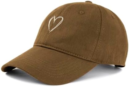 Women's Heart Embroidered Brown Baseball Cap, Low-Profile Dad Hat