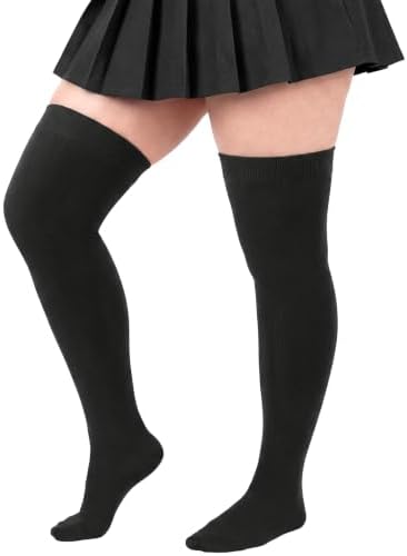 Women's Plus Size Black Thigh High Socks Over the Knee Leg Warmers
