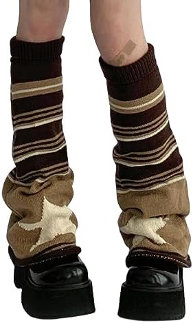 Women y2k Leg Warmers for Women Girls Legwarmers Chunky Lolita Kawaii Knit Neon Socks 80s Socks Party Stockings Cute Loose High Ankle Heap Socks Neon Leg Warmers Japanese Brown Star