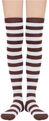 Womens Brown and White Striped Thigh High Socks for Women Thigh Highs