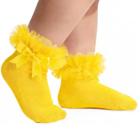 Yellow Ruffle Socks for Toddler Girls 2T-3T Soft Cotton Lace Dress Socks
